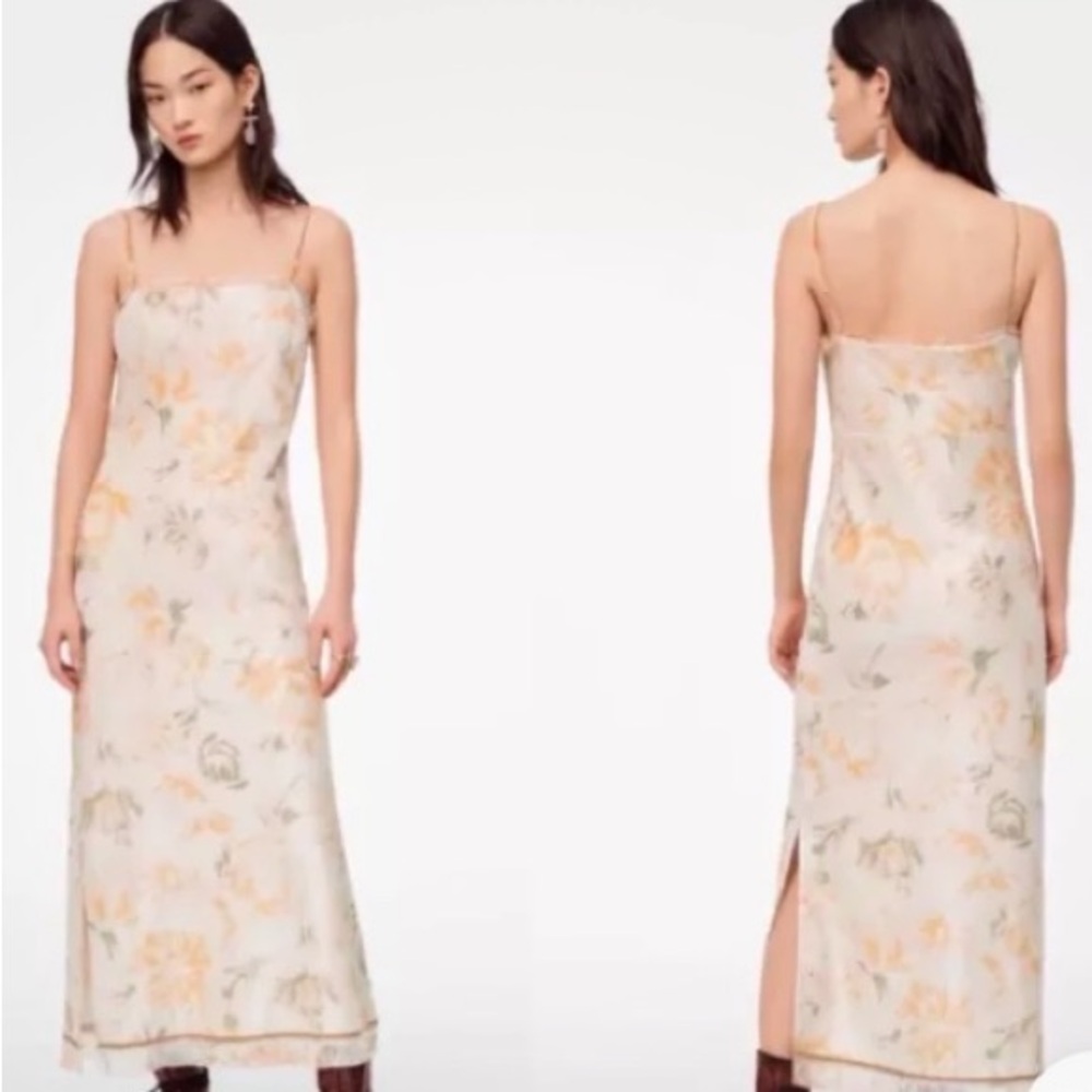 Zara Sequin Cream and Orange Floral Midi Dress